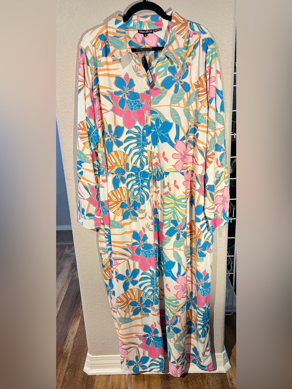 Tolani Cream Maxi Dress with Blue, Pink & Orange Tropical Print 3X
